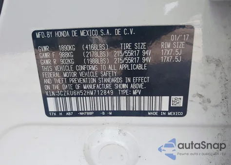 2017 Honda Hr-V Ex z USA, uszkodzony, nr VIN 3CZRU6H52HM712849